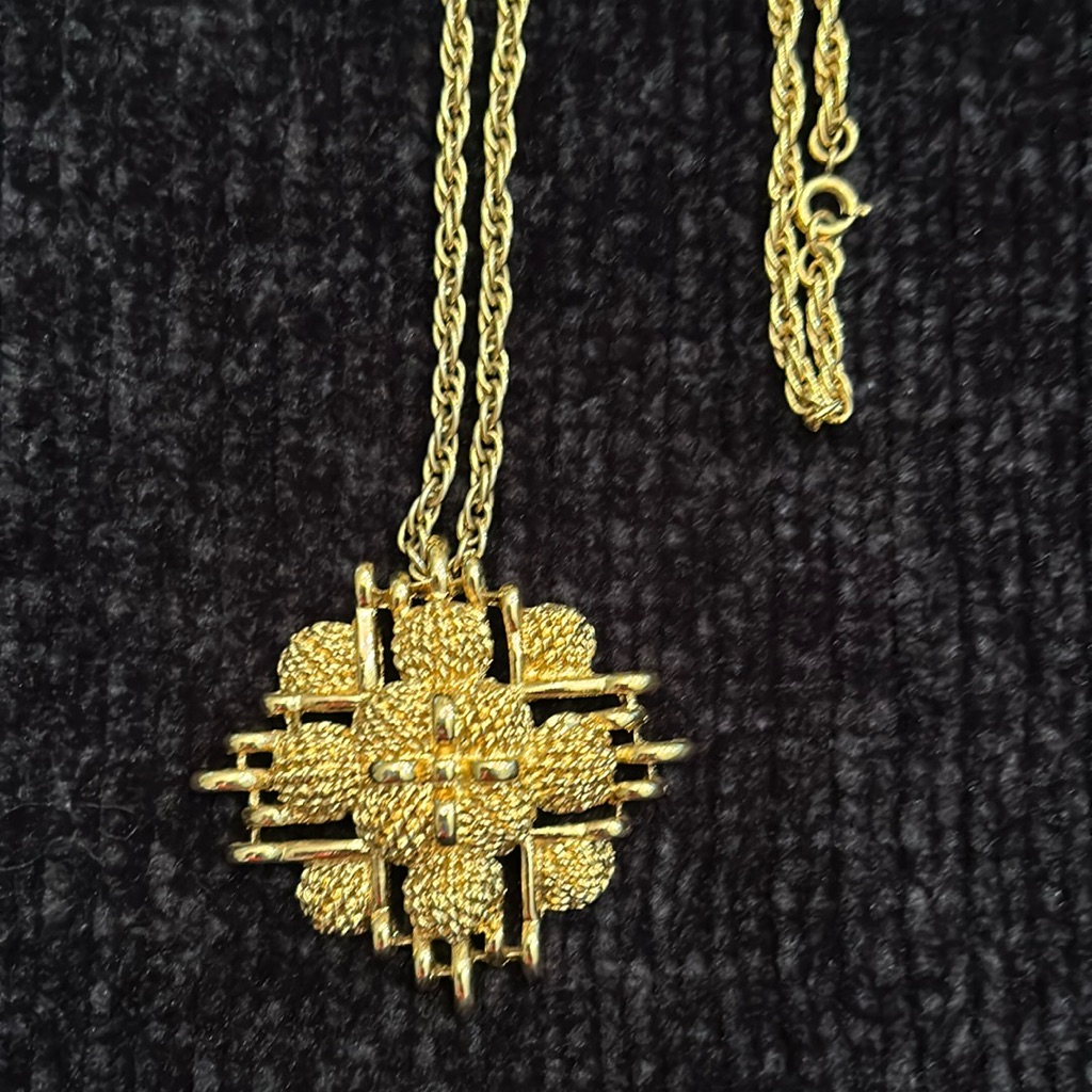Vintage Brutalist Signed Cross Pendant